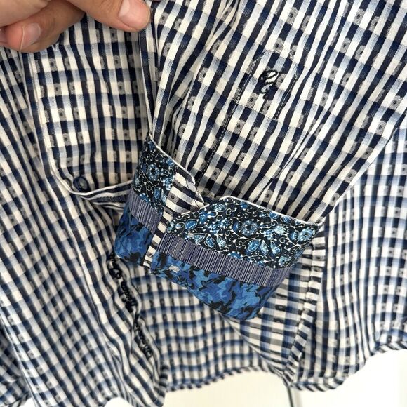 Robert Graham Blue Check Embroidered Flip Cuff Long Sleeve Classic Shirt 2XL XXL - Picture 4 of 7